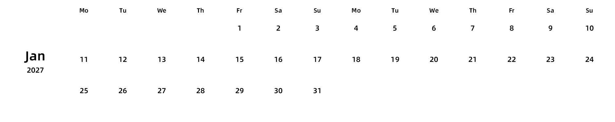 英文版 周一开始