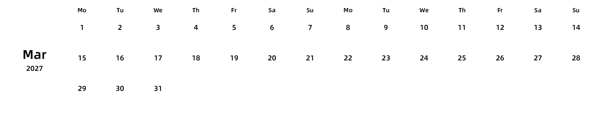 英文版 周一开始
