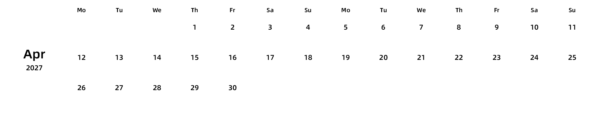 英文版 周一开始