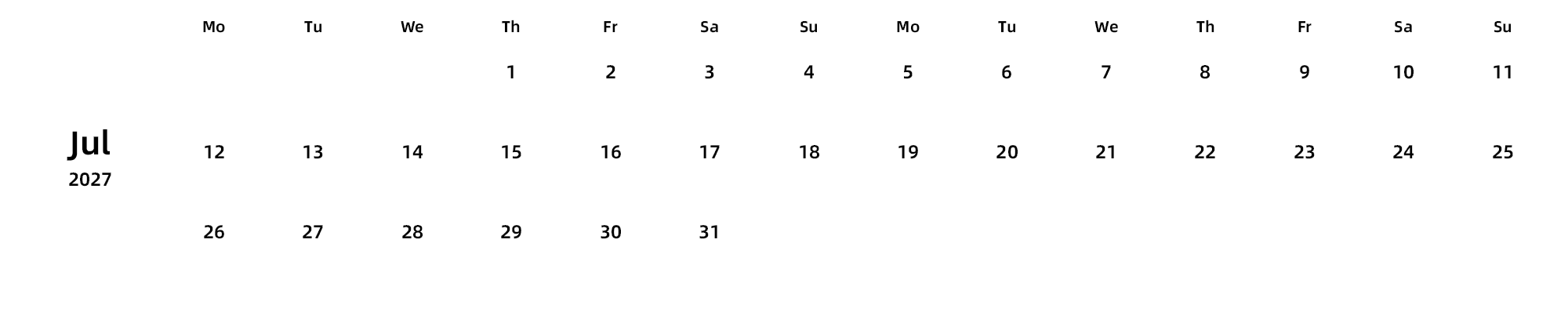 英文版 周一开始