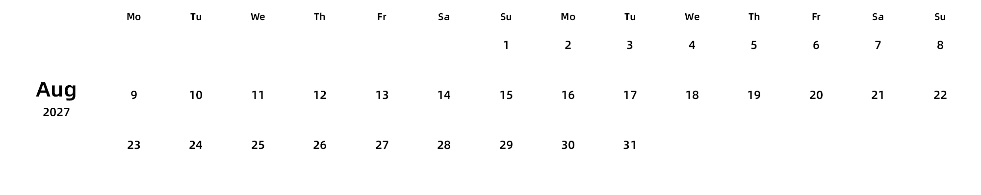 英文版 周一开始