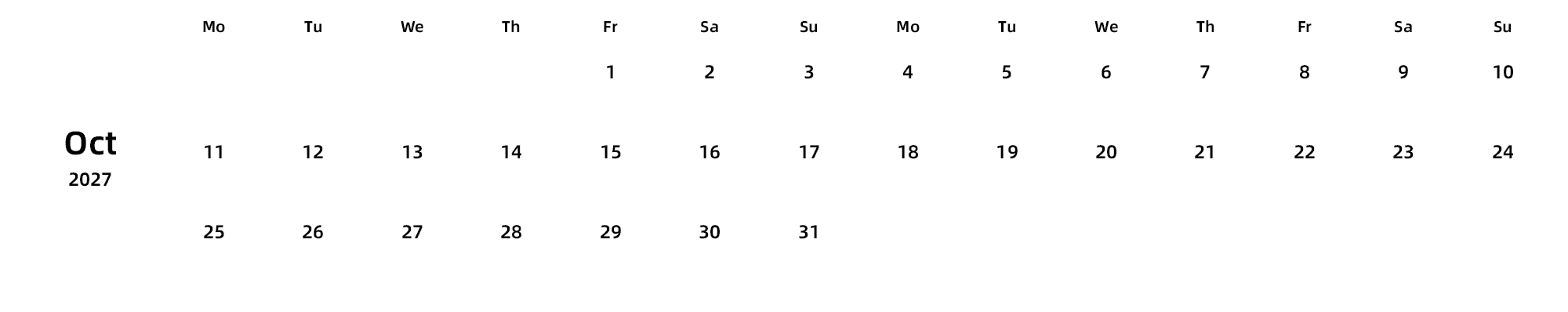 英文版 周一开始