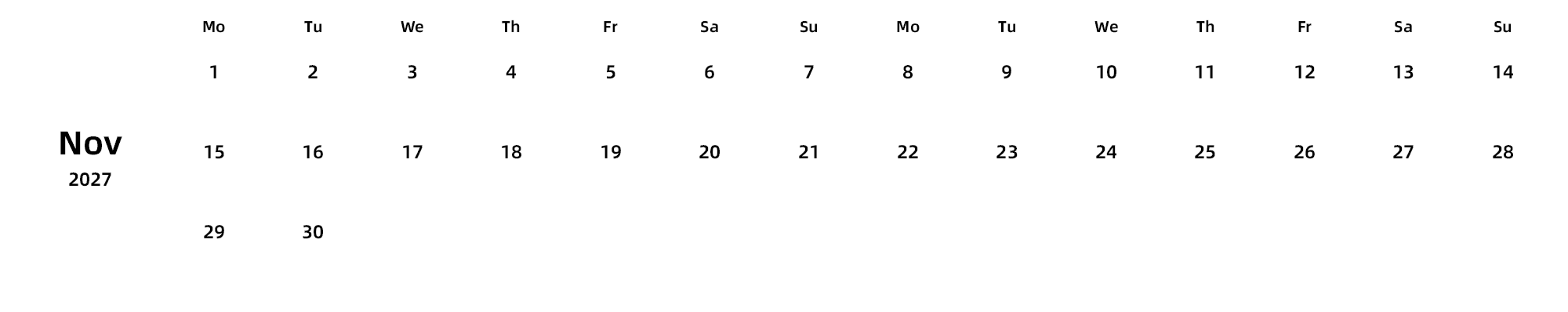 英文版 周一开始