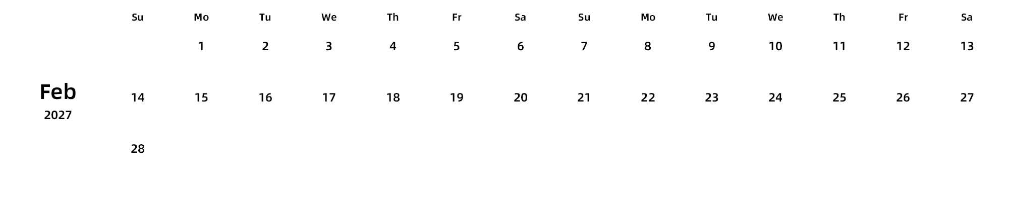英文版 周日开始 带节假日调休安排