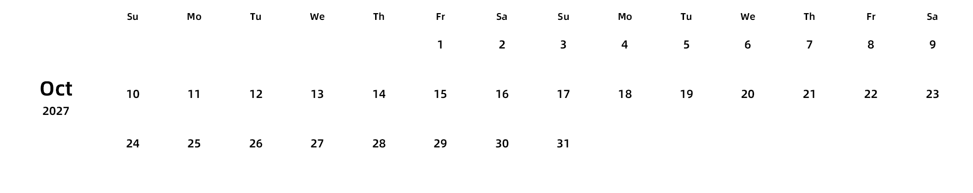 英文版 周日开始 带节假日调休安排