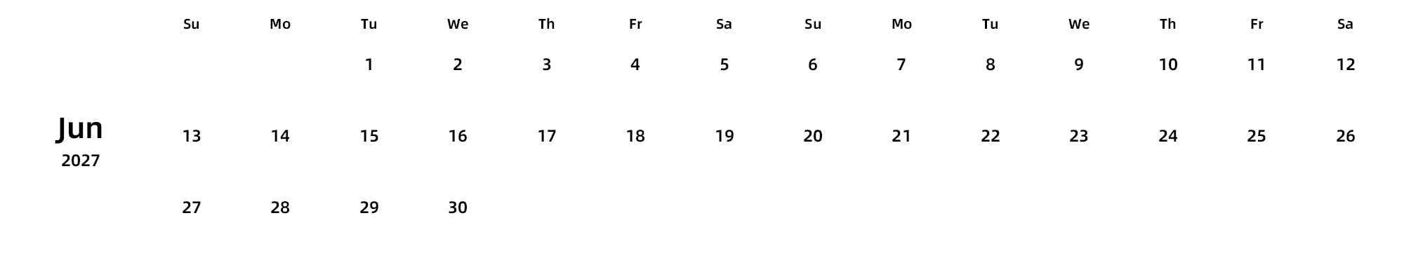 英文版 周日开始
