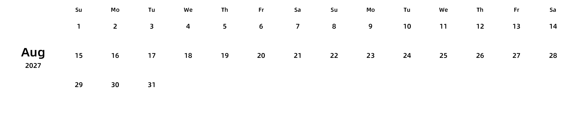 英文版 周日开始