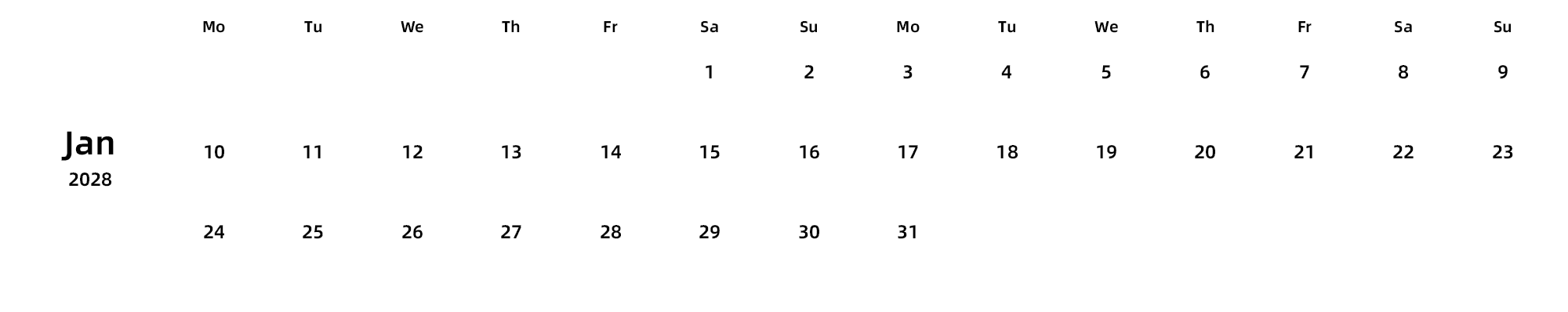 英文版 周一开始