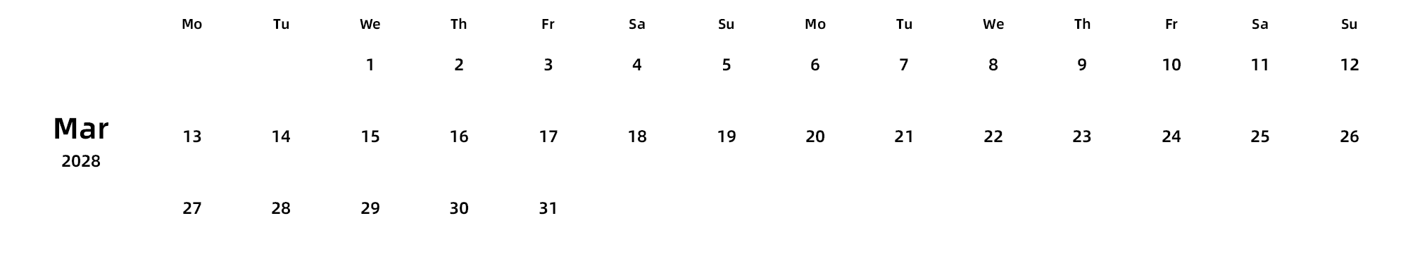 英文版 周一开始