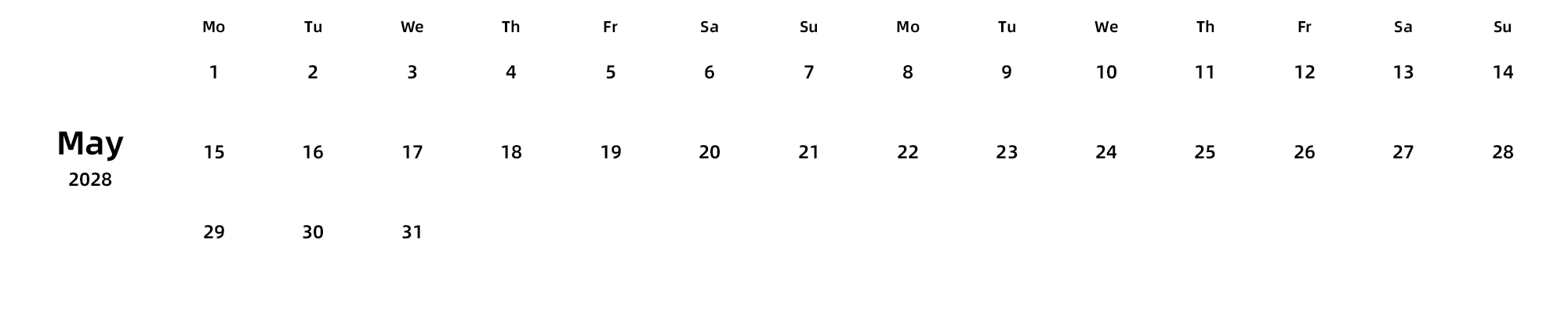 英文版 周一开始