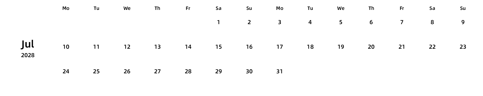 英文版 周一开始