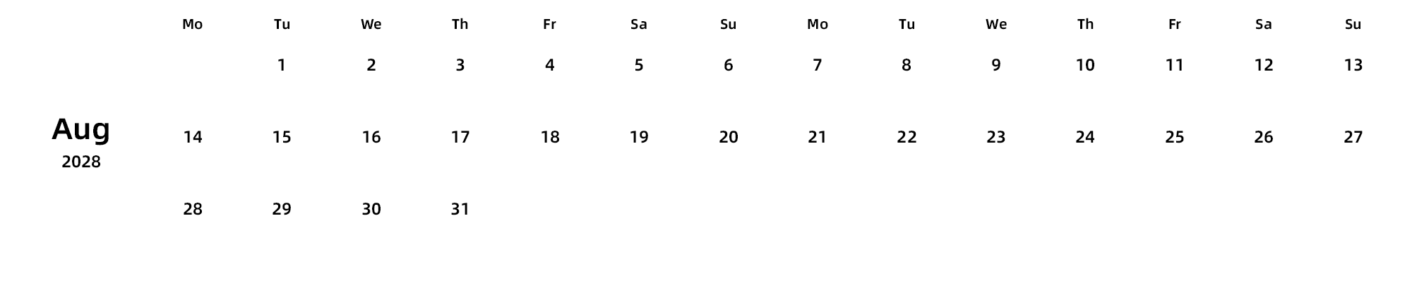 英文版 周一开始