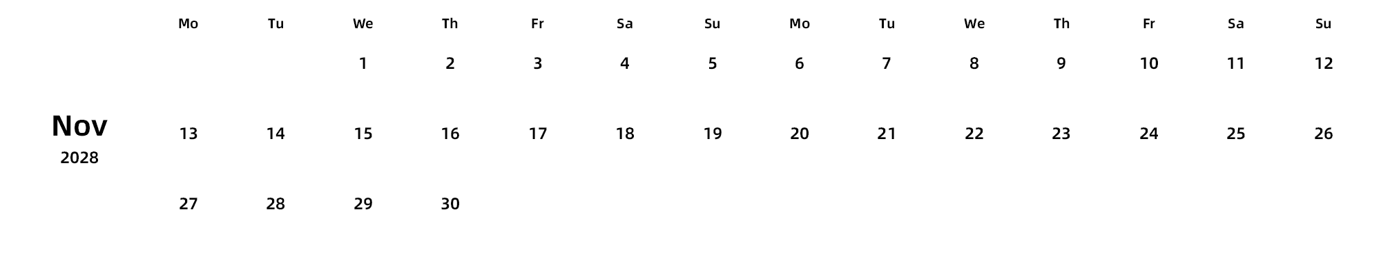 英文版 周一开始