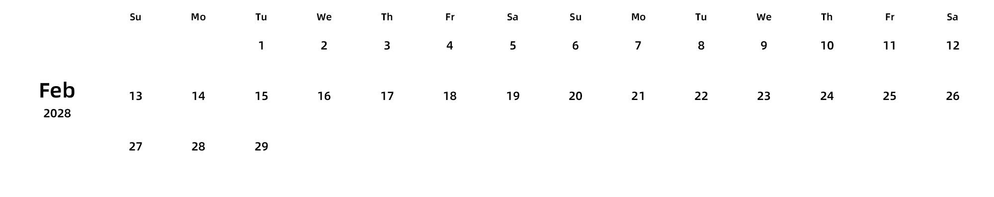 英文版 周日开始 带节假日调休安排
