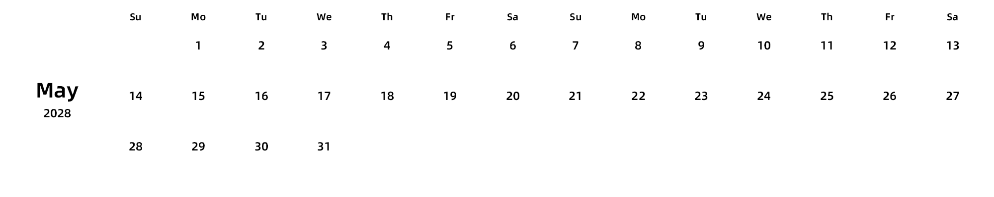 英文版 周日开始