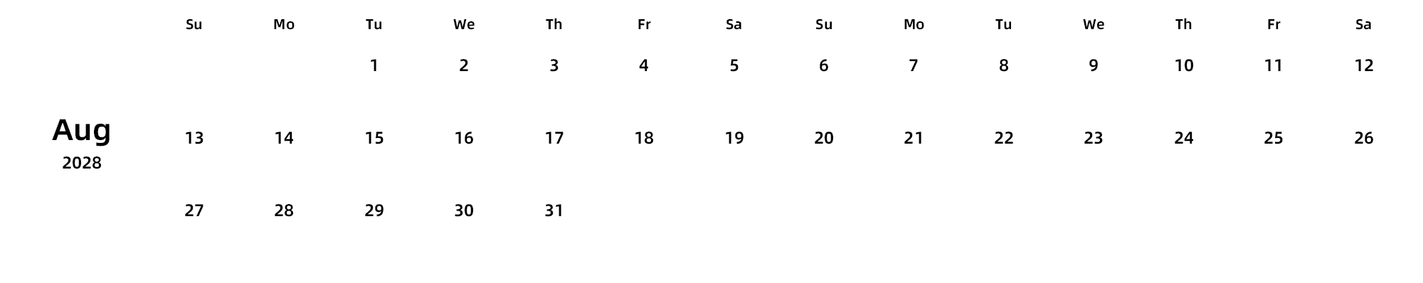 英文版 周日开始