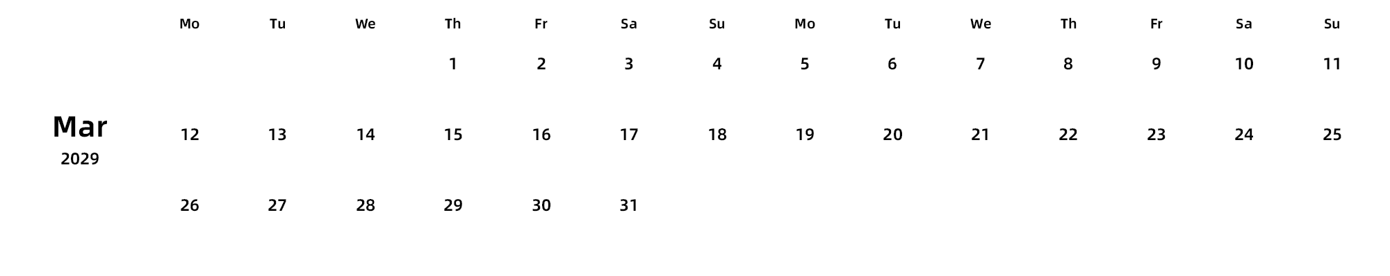 英文版 周一开始 带节假日调休安排