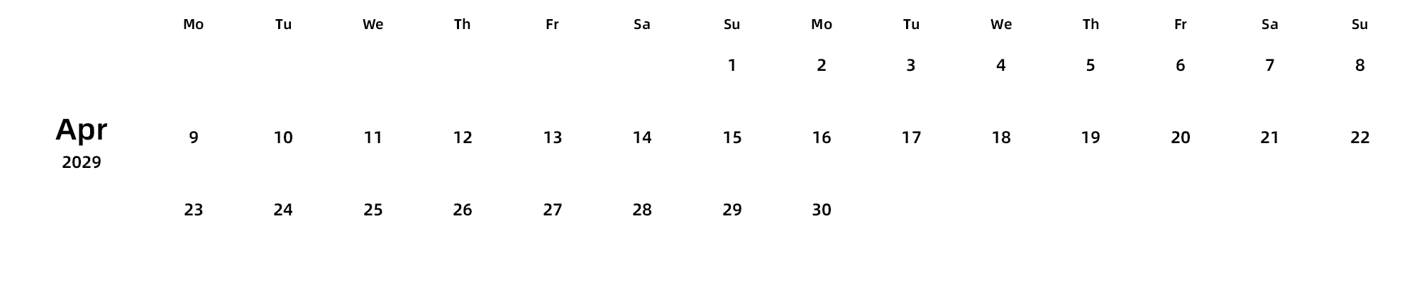 英文版 周一开始 带节假日调休安排