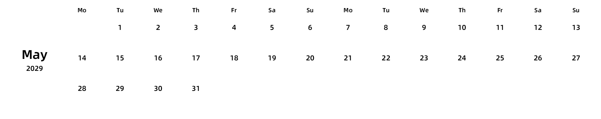 英文版 周一开始