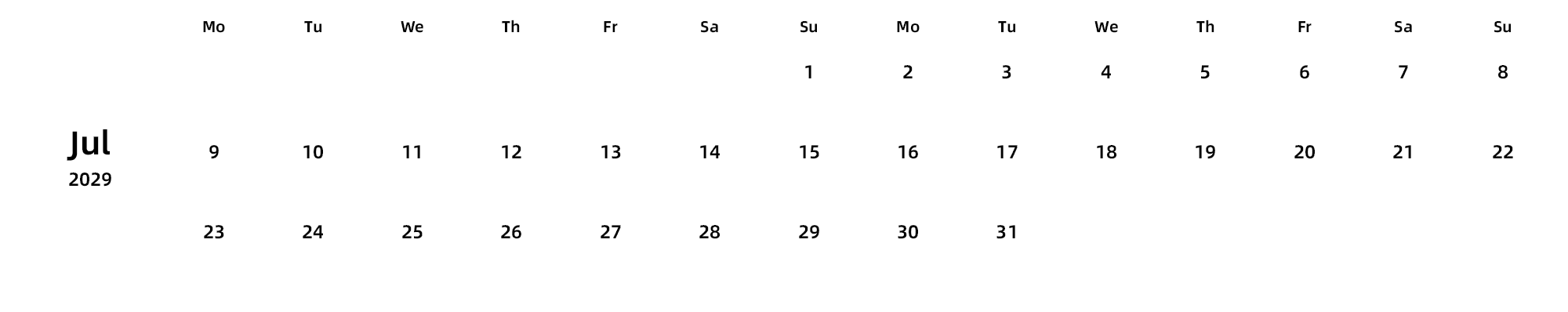 英文版 周一开始