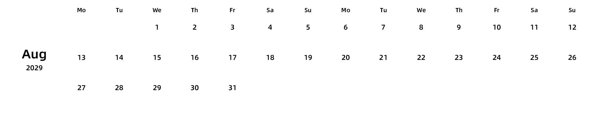 英文版 周一开始