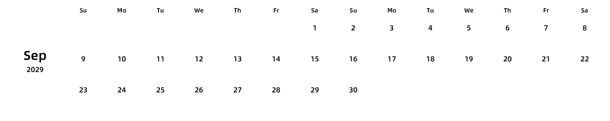 英文版 周日开始 带节假日调休安排