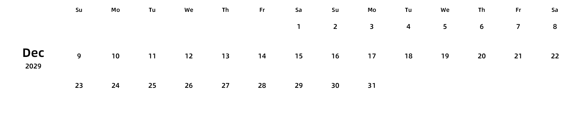 英文版 周日开始 带节假日调休安排