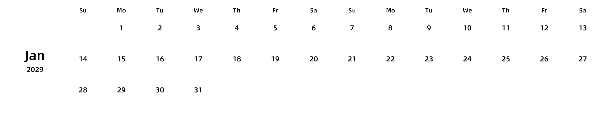 英文版 周日开始