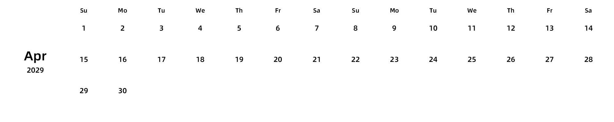 英文版 周日开始