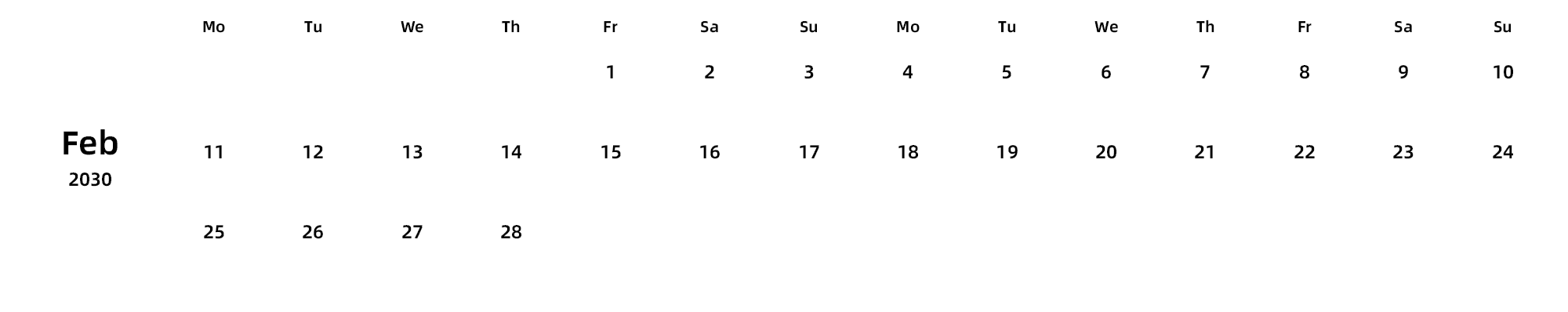 英文版 周一开始 带节假日调休安排