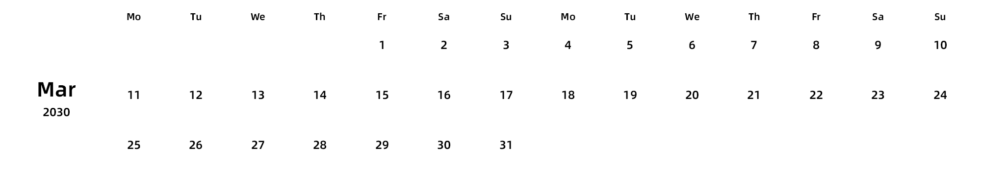 英文版 周一开始 带节假日调休安排