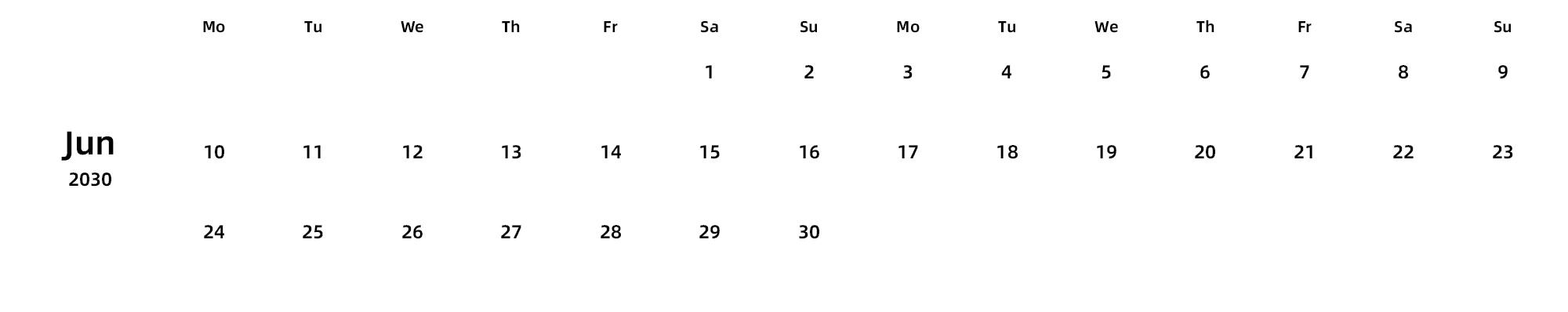 英文版 周一开始 带节假日调休安排