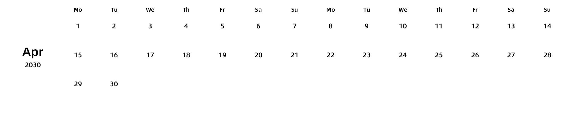 英文版 周一开始