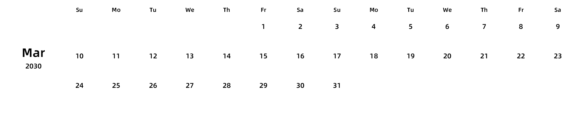 英文版 周日开始 带节假日调休安排