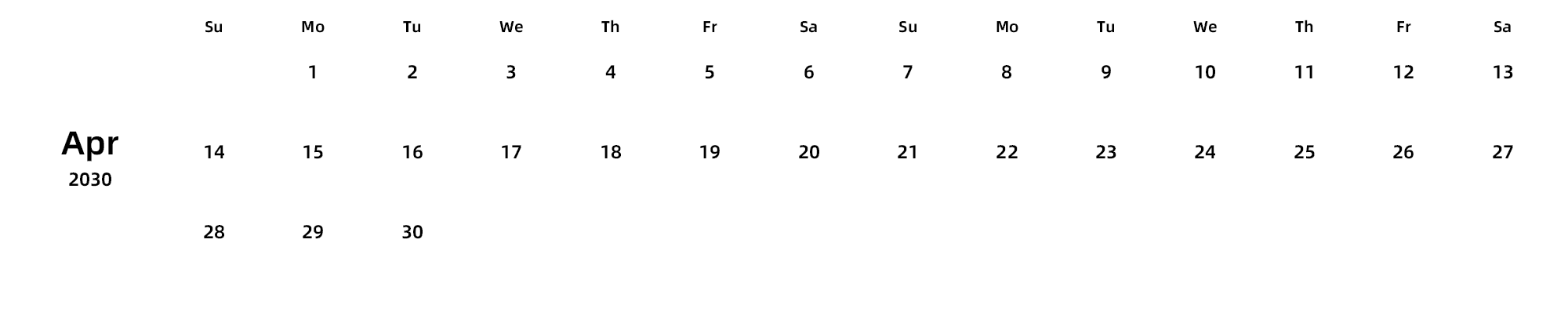 英文版 周日开始