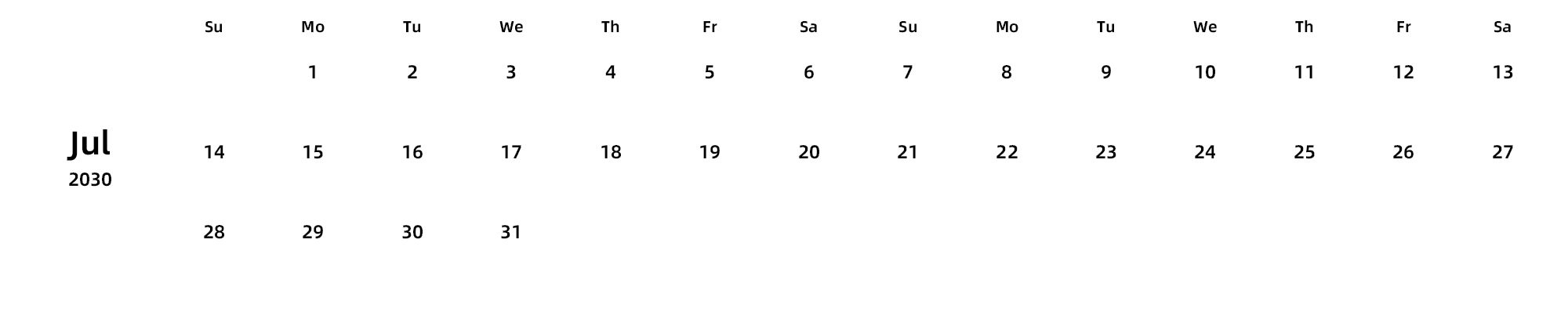 英文版 周日开始