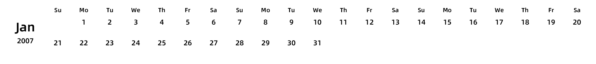 英文版 周日开始 带节假日调休安排