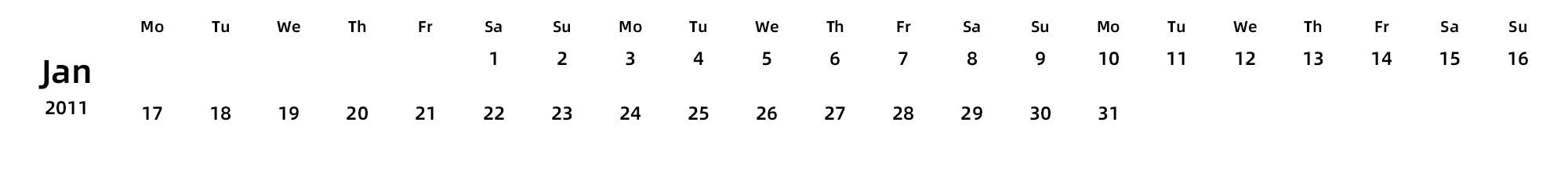 英文版 周一开始 带节假日调休安排