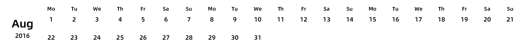 英文版 周一开始 带节假日调休安排