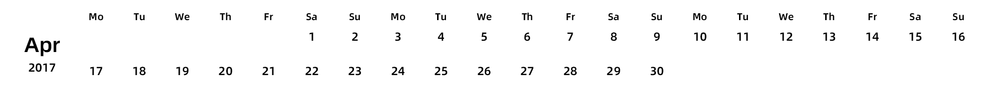英文版 周一开始 带节假日调休安排