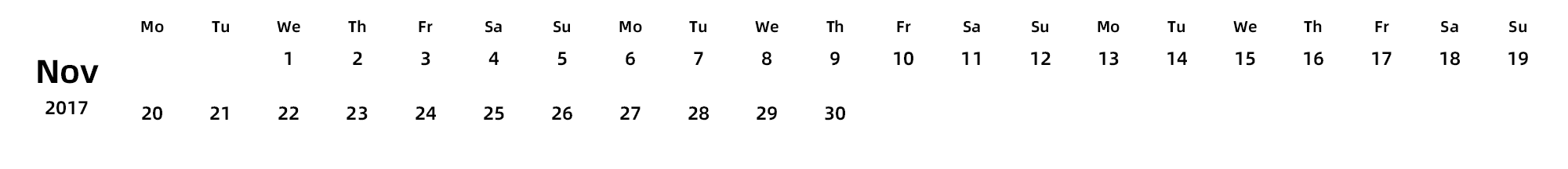 英文版 周一开始 带节假日调休安排