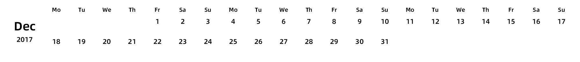英文版 周一开始 带节假日调休安排
