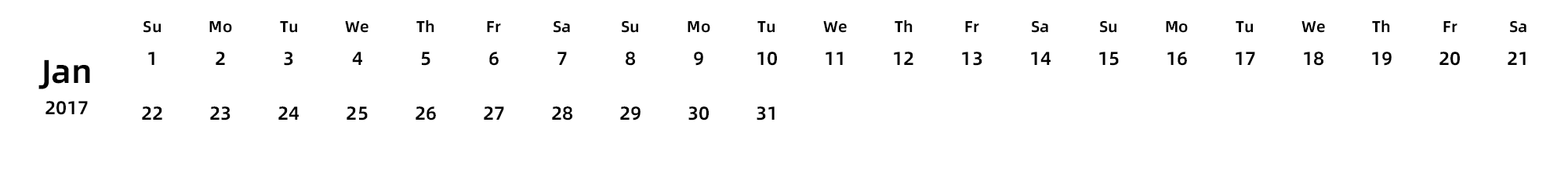 英文版 周日开始 带节假日调休安排