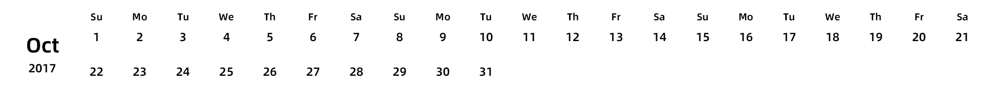 英文版 周日开始 带节假日调休安排