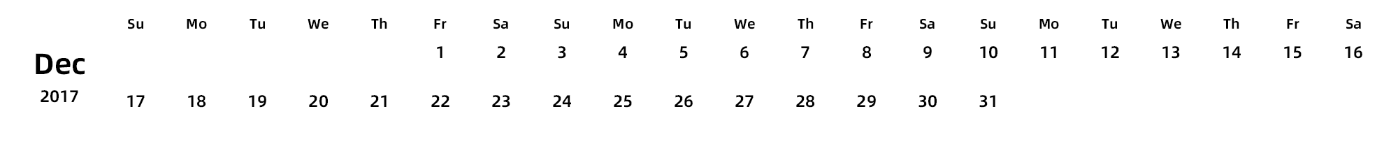 英文版 周日开始 带节假日调休安排