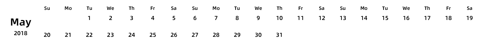 英文版 周日开始 带节假日调休安排