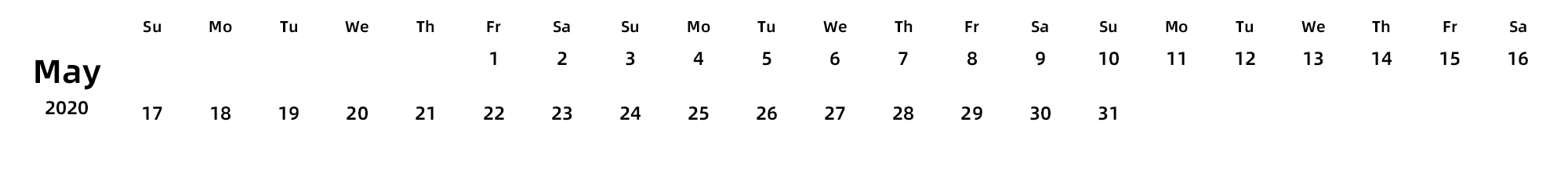 英文版 周日开始 带节假日调休安排