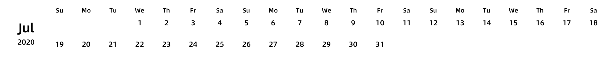 英文版 周日开始 带节假日调休安排