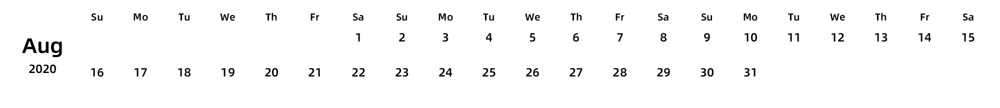 英文版 周日开始 带节假日调休安排