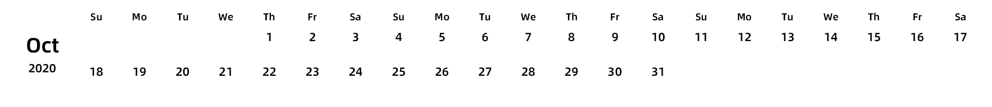 英文版 周日开始 带节假日调休安排